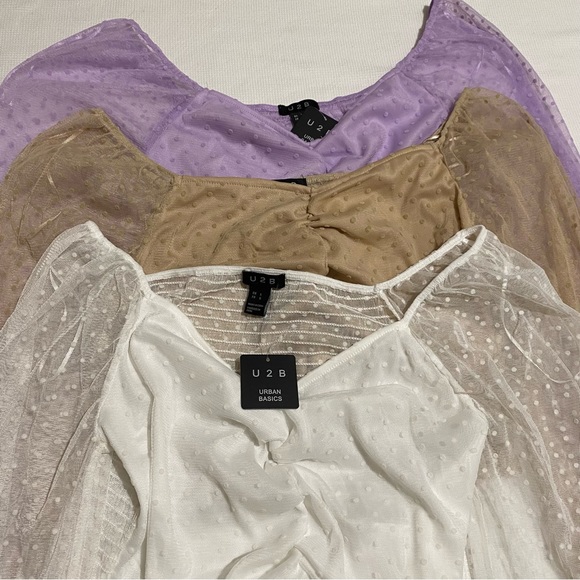 Lot of 3 U2B Urban Basic Polka Dot Sheer Long Sleeve Cropped Top Size L - Picture 3 of 15